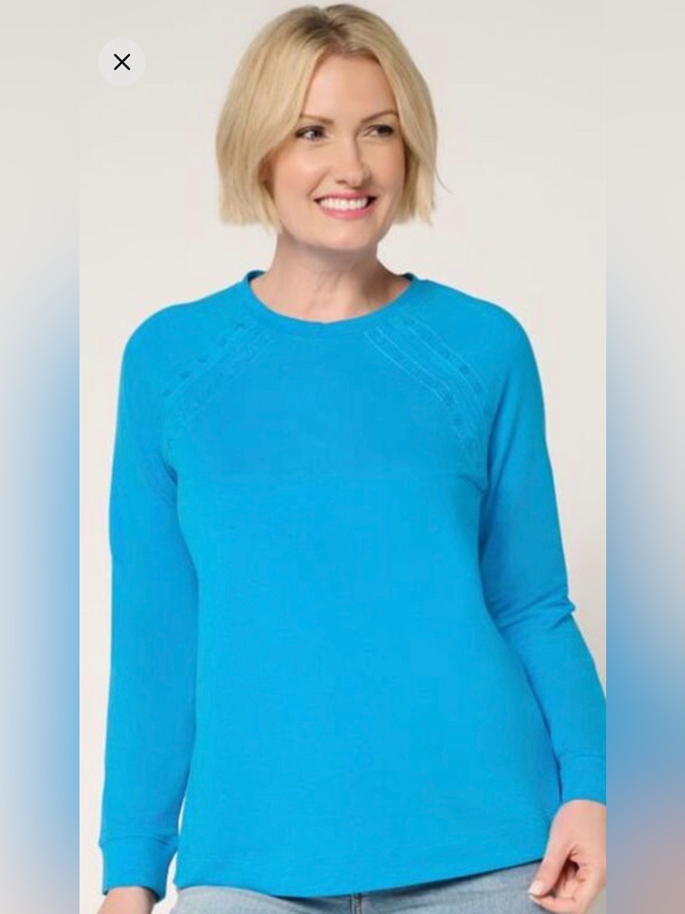 NEW Denim & Co Active French Terry Crewneck Pullover w/Embroidery XL